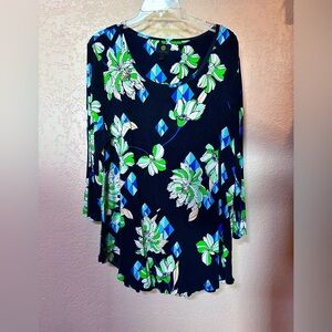 JM Collection Black, Blue and Green Elegant Top 3Quarter Sleeves